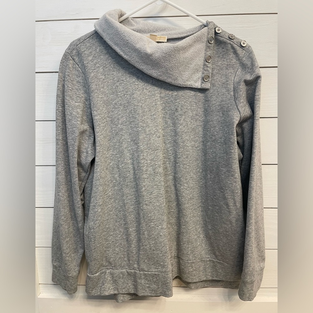 Michael Kors Gray Button Cowl Neck Sweatshirt Size Large